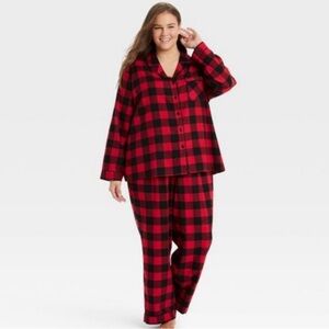 Wondershop NWT 1X Holiday Women red black check flannel cotton pajamas